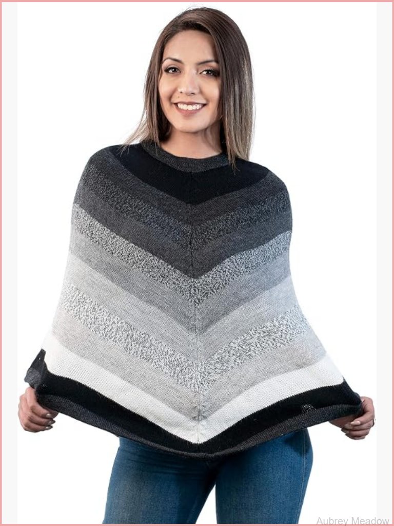 Handmade Alpaca Wool Poncho, Lightweight & Warm, Open Neck, Long Sleeve